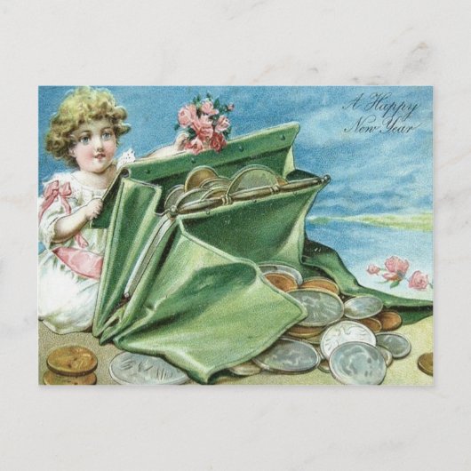 Meisjestas Munten Geld Roos Briefkaart (Voorkant)