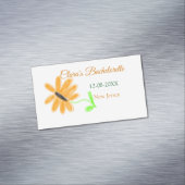 Meisjesuitje feest naam datum plaats zonnebloem  magnetisch visitekaartje (Voorbeeld)