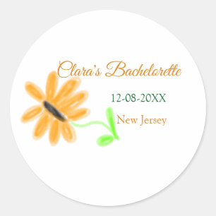 Meisjesuitje feest naam datum plaats zonnebloem  ronde sticker