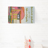 Meisjesuitje met roze reddingstoren spandoek (Insitu)