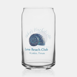 Meisjesuitje strandclub blauwe zeeschelp naam blikvorm glas
