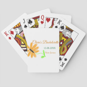 Meisjesuitje voeg naam datum plaats zonnebloem toe pokerkaarten