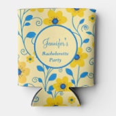 Meisjesuitstap - Botergeel en Blauw Bloemmotief- Blikjeskoeler (Voorkant)