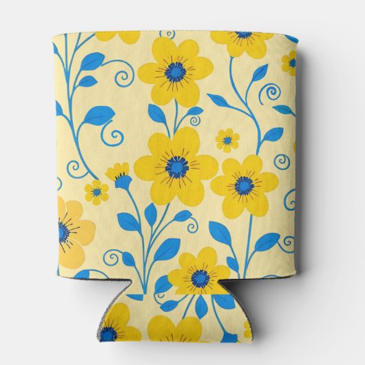 Meisjesuitstap - Botergeel en Blauw Bloemmotief- Blikjeskoeler (Achterkant)