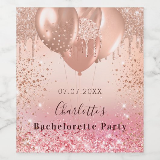 Meisjesuitstap roze roze gouden glitter ballon wijn etiket (Enkel label)