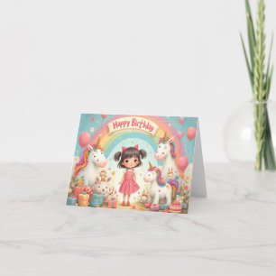 Meisjesverjaardag met eenhoorns en regenboog kaart