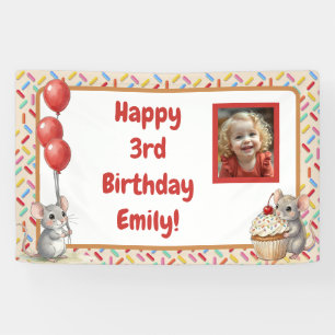 Meisjesverjaardagsfeestje Muis & Cupcake Foto Spandoek
