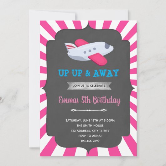 Meisjesvliegtuig-uitnodiging Kaart (Voorkant)