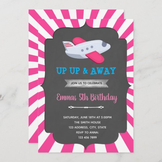 Meisjesvliegtuig-uitnodiging Kaart (Voorkant / Achterkant)