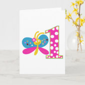 Meisjesvlinder eerste verjaardag kaart (Gele Bloem)