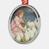 Meisjesvoederrabbites Metalen Ornament (Links)