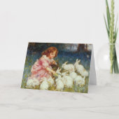 Meisjesvoeding Konijnen Feestdagen Kaart (Voorkant)