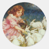 Meisjesvoeding Konijnen Ronde Sticker (Voorkant)