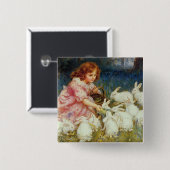 Meisjesvoeding Konijnen Vierkante Button 5,1 Cm (Voorkant /achterkant)