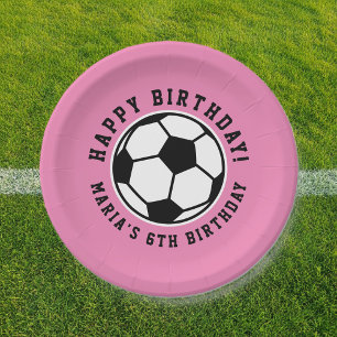 Meisjesvoetbal bal sporten Verjaardag op maat roze Papieren Bordje
