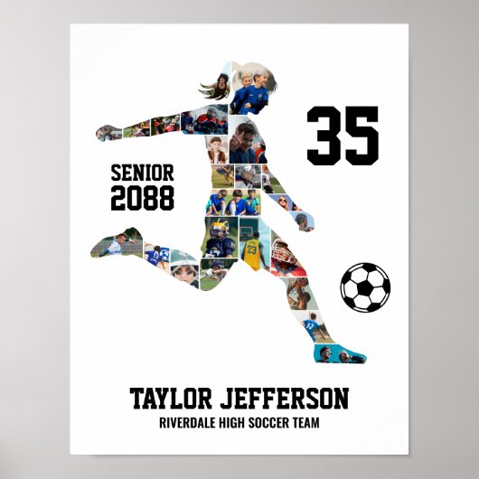 Meisjesvoetbalteam Sporten Aangepaste Fotocollage Poster (Voorkant)