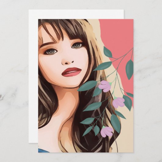 Meisjesvrouw vrouw dame  gezicht, portret art T Feestdagenkaart (Voorkant / Achterkant)