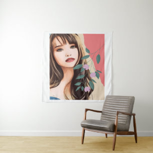 Meisjesvrouw vrouw dame  gezicht, portret art T Wandkleed