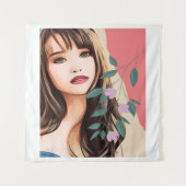 Meisjesvrouw vrouw dame  gezicht, portret art T Wandkleed (Voorkant)