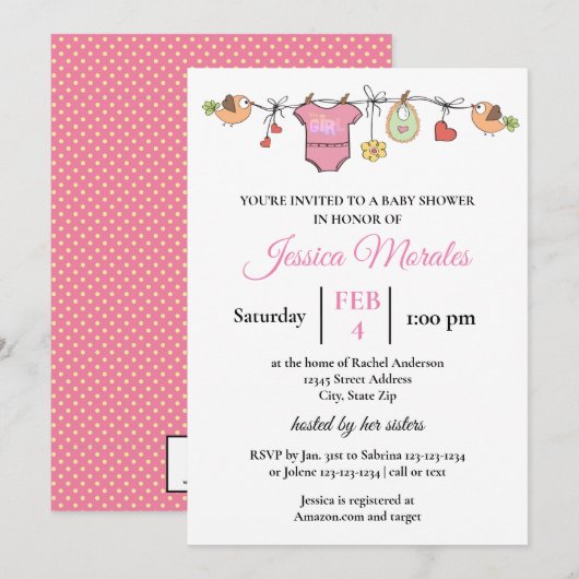 Meisjeswas - Baby Shower Uitnodiging (Voorkant / Achterkant)