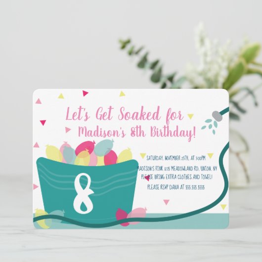 Meisjeswaterballon vecht Birthday Pink Kaart (Staand voorkant)