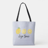 MeisjesWaterverf Lemon Trio Blue Pinstripe Tote Bag (Achterkant)