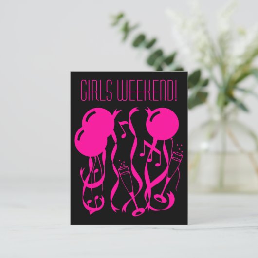 Meisjesweekend ansichtkaarten | Neon roze Aankondigingskaart (Staand voorkant)