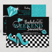 Meisjesweekend | zwart & Turquoise Kaart (Voorkant / Achterkant)