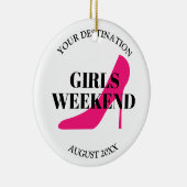 Meisjesweekendreis aangepaste roze stiletto shoe keramisch ornament (Rechts)