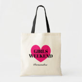 Meisjesweekendreis neon roze hartpictogram glamour tote bag (Voorkant)