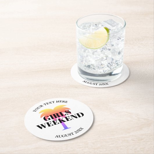 Meisjesweekendtropische palm rond de kust van papi ronde kartonnen onderzetter (Insitu)