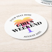 Meisjesweekendtropische palm rond de kust van papi ronde kartonnen onderzetter (Gebogen)