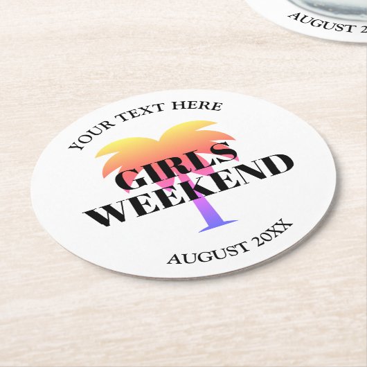 Meisjesweekendtropische palm rond de kust van papi ronde kartonnen onderzetter (Gebogen)