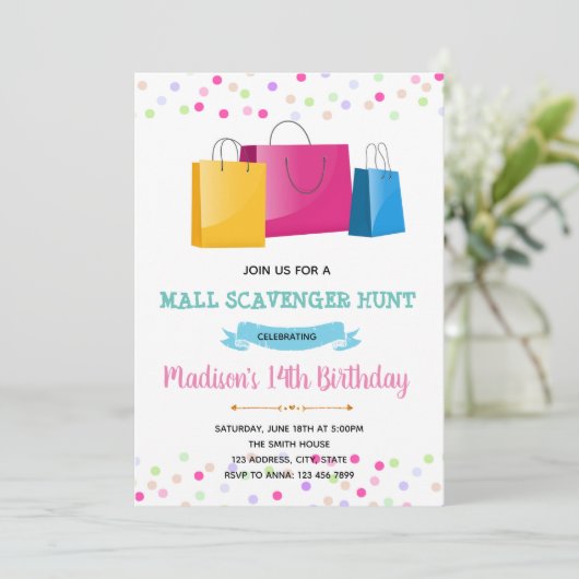 Meisjeswinkelthema-uitnodiging Kaart (Staand voorkant)