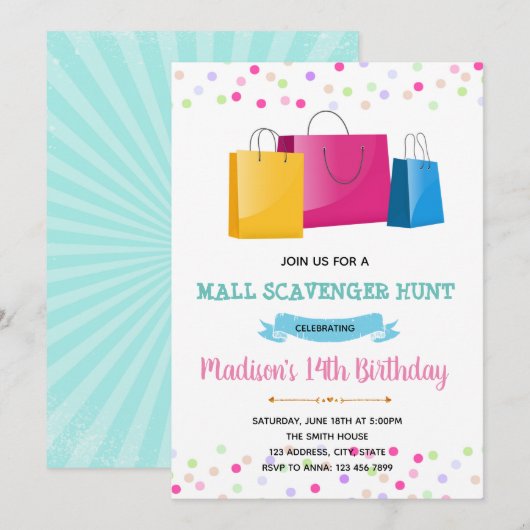 Meisjeswinkelthema-uitnodiging Kaart (Voorkant / Achterkant)