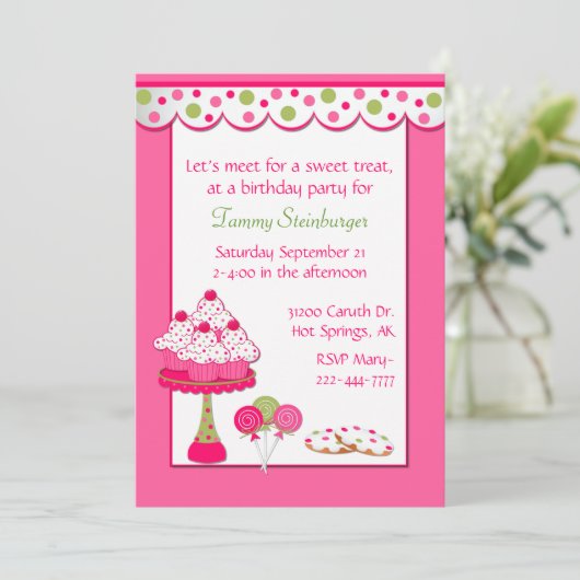 -meisjeszweet-dag-uitnodiging kaart (Staand voorkant)