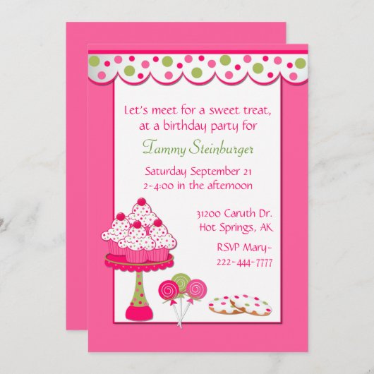 -meisjeszweet-dag-uitnodiging kaart (Voorkant / Achterkant)