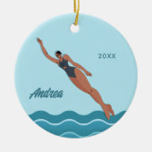 Meisjeszwemmer Blauwe Pool Water Naam Jaar zwemmen Keramisch Ornament (Voorkant)