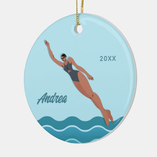 Meisjeszwemmer Blauwe Pool Water Naam Jaar zwemmen Keramisch Ornament (Links)