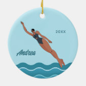 Meisjeszwemmer Blauwe Pool Water Naam Jaar zwemmen Keramisch Ornament (Achterkant)