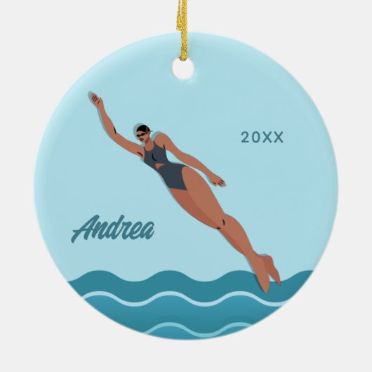 Meisjeszwemmer Blauwe Pool Water Naam Jaar zwemmen Keramisch Ornament (Achterkant)