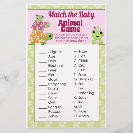 Meiskikkerkvlees Baby shower Game Animal Match She (Voorkant)