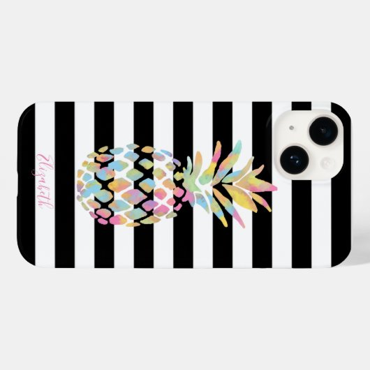 Meiskleurige anananas, zwarte witte strepen Case-Mate iPhone case (Achterkant (horizontaal))