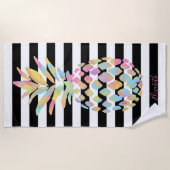 Meiskleurige anananas, zwarte witte strepen strandlaken (Voorkant)