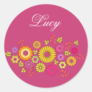 Meiskleurige en roze zomerbloemen ronde sticker