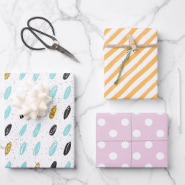 Meiskleurige patroonstrepen en roze stippen inpakpapier vel