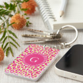 Meiskleurige roze cheetah-gedrukte monogram sleutelhanger (Voorkant Rechts)