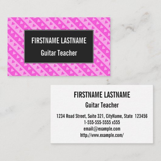 Meislicht roze en donkerroze hartstrepen patroon visitekaartje (Voorkant / Achterkant)