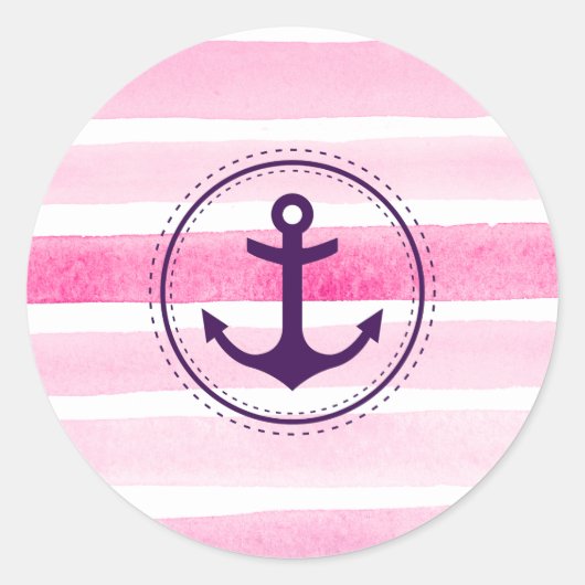 Meislicht roze Waterverven en anker Ronde Sticker (Voorkant)