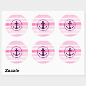 Meislicht roze Waterverven en anker Ronde Sticker (Vel)